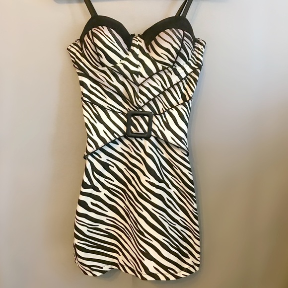 Adorable Zebra Print Dress By Envy Size M - Picture 2 of 4